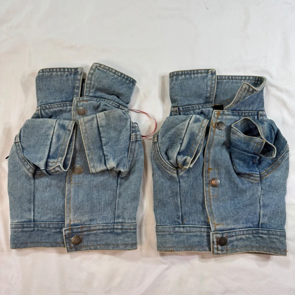 Woolrich Small Dog Denim Jacket Vest Set Patriotic Sequin Stars Blue Medium Wash